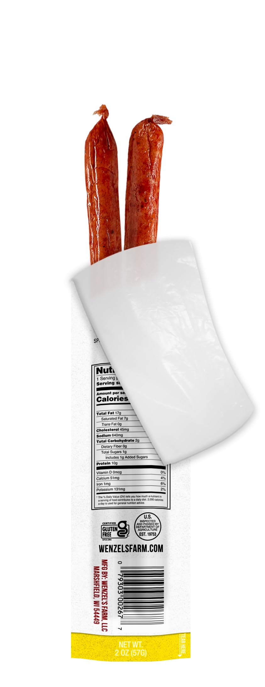 Wenzels Farm Beef with Cheddar Snack Sticks, High Protein, Gluten Free, 32 Count