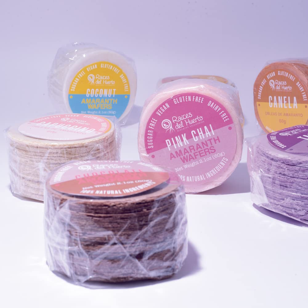 Ra  Ces Del Huerto. Amaranth Wafers Thins-Obleas - Low Calorie Snack. (Peach, Vanilla, And Chocomint), 6 Pack)