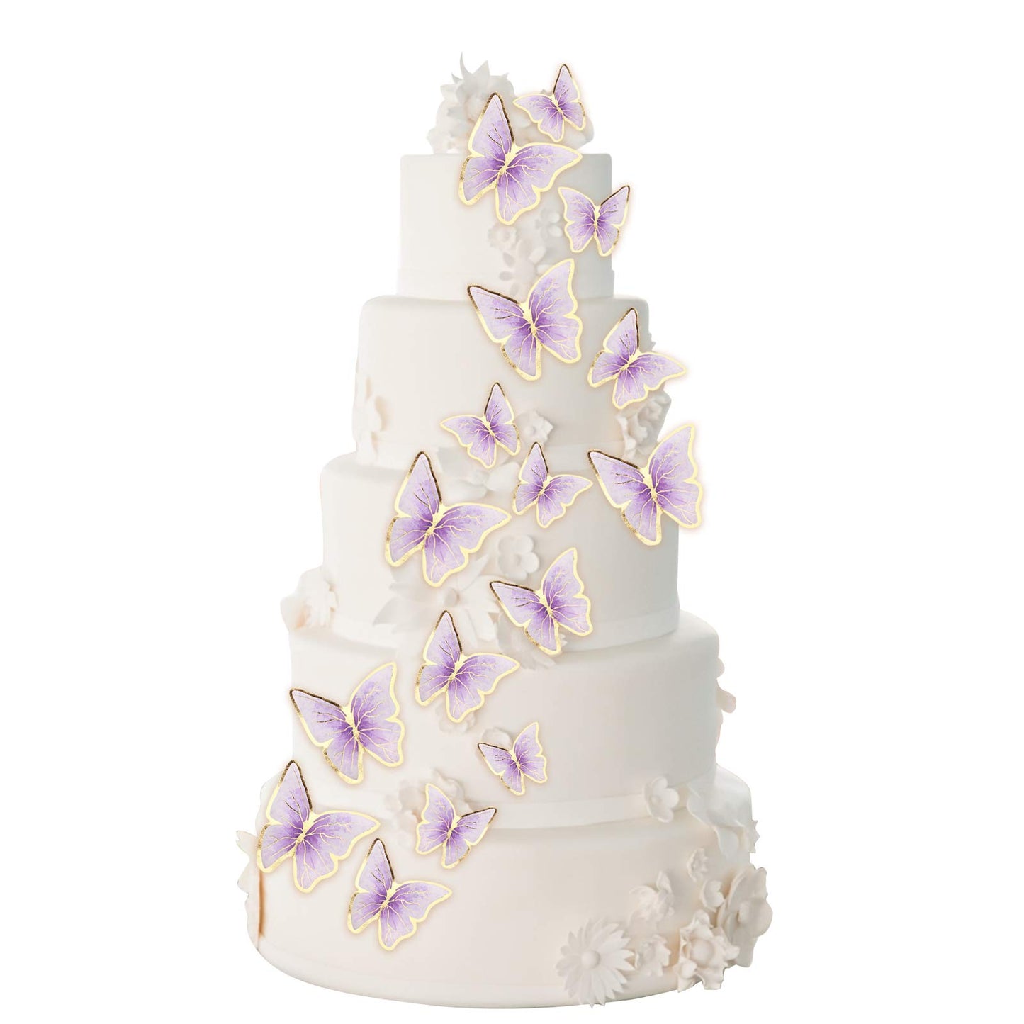 Set Of 66 Pack Purple Gold Cupcake Toppers Mixed Size&Colour 3D Butterfly Cake Picks Decorations With Dot Glue And Support Stick