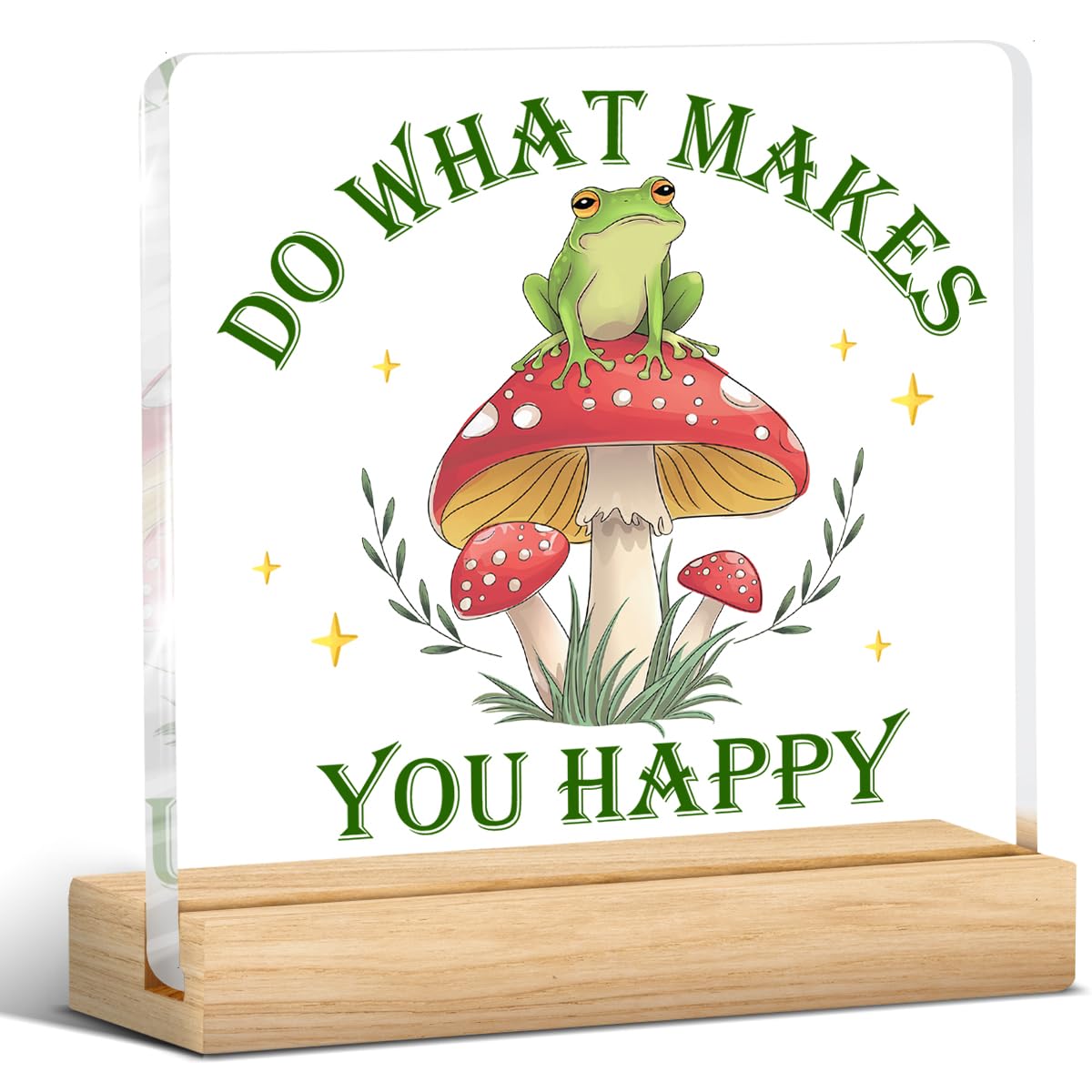 Funny Frog Mushroom Gifts for Women Men, Cute Cottagecore Desk Decor Fun Forest Decoration, Do What Makes You Happy Desk Sign Ac