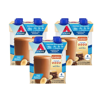 Atkins Chocolate Banana Protein Shake, 15G Protein, Low Glycemic, 4G Net Carb, 2G Sugar, Keto Friendly, 12 Count