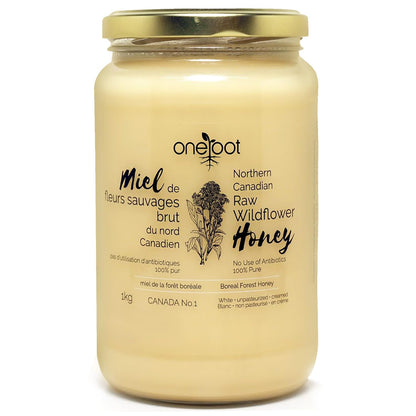 Oneroot 100% Canadian Flower Honey - 1kg / 2.2lbs, Honey Wildflower Unfiltered, Unheated & Creamed, Nutrient Rich Raw Wildflower