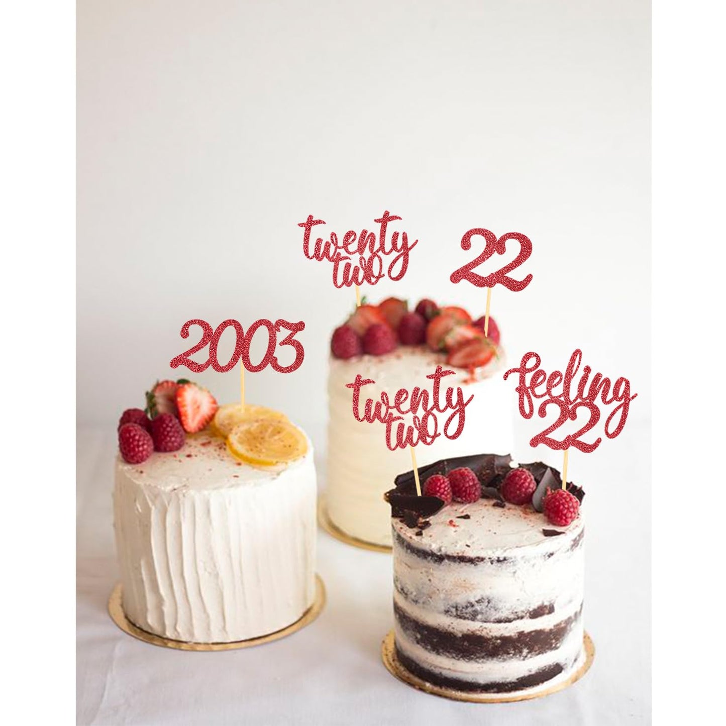Moitkptt 24pcs Cupcake Toppers, Cardboard, 4.5x0.15 inches, Red, Twenty Two Birthday Cake Decorations