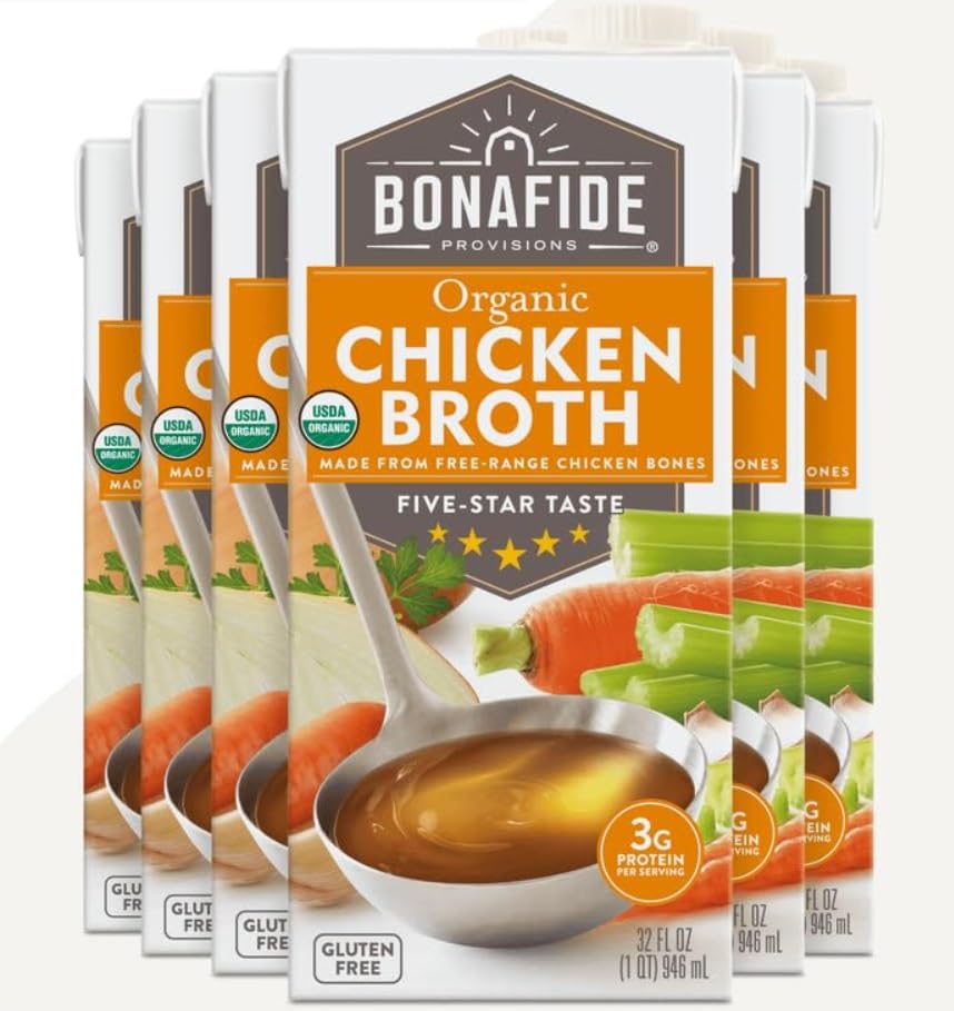 Bonafide Provisions Organic Chicken Broth, Shelf Stable 32 fl oz - Pack of 6
