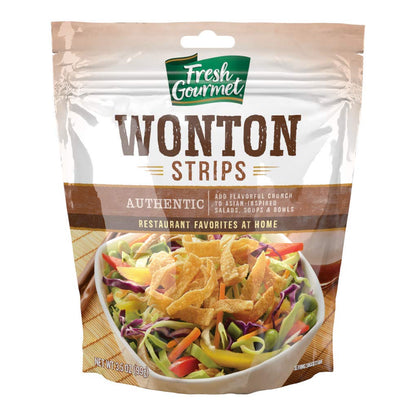 Fresh Gourmet Authentic Wonton Strips | 3.5 Ounce, Pack of 9 | Low Carb | Crunchy Snack and Salad Topper