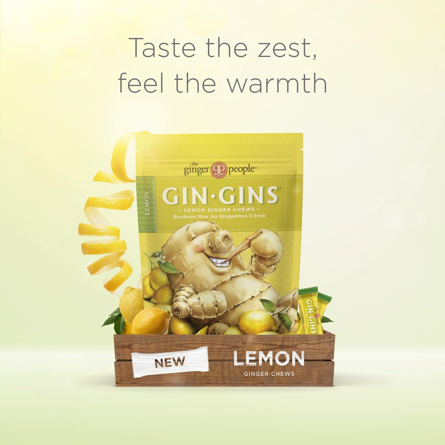 The Ginger People GIN GINS Lemon Ginger Chews - Natural Candy - 3 oz Bag - Pack of 1 - Individually Wrapped