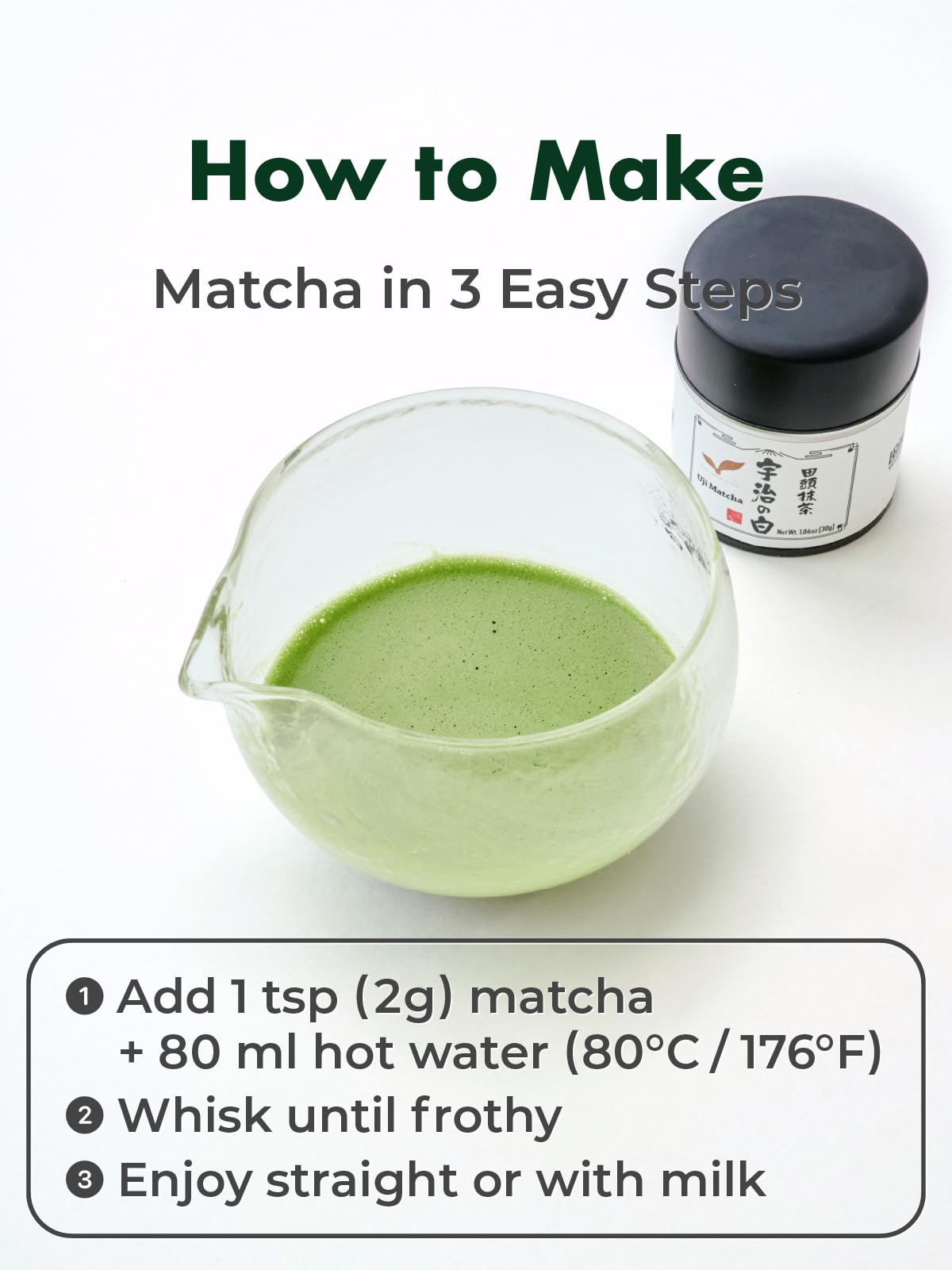 TAGASHIRA CHAHO Uji no Shiro Uji Matcha Green Tea Powder (30g/1.06oz) - First Harvest  Stone Milled  Authentic Ceremonial Grade  100% Product of Japan