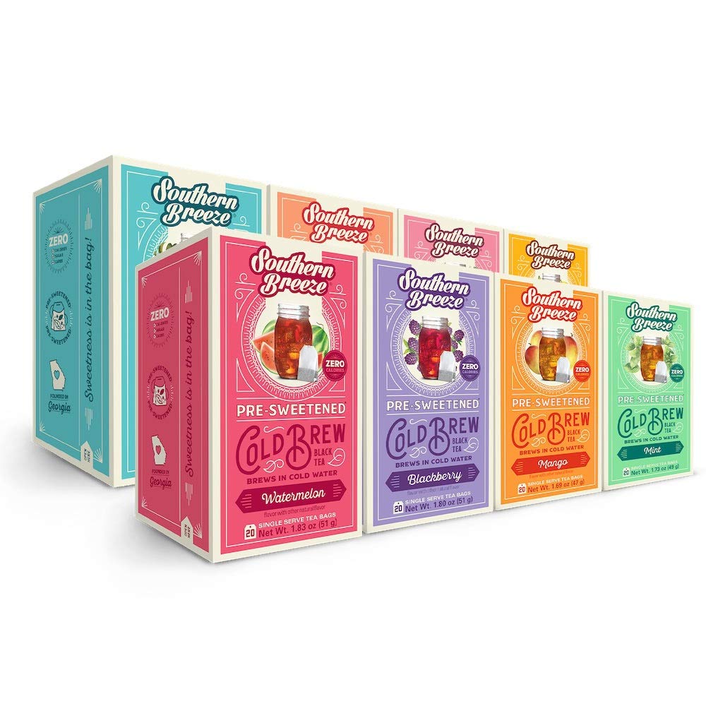 Southern Breeze Cold Brew Sweet Tea Variety Pack, 20 Individually Wrapped Tea Bags, Zero Carbs, Zero Sugar, Pack of 8