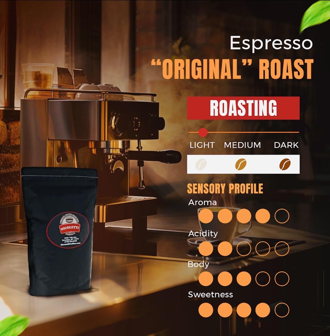 Nicoletti Coffee Original Espresso Roast 12oz Whole Beans (Made in Brooklyn since 1972) Fresh Roasted Espresso to order with dat