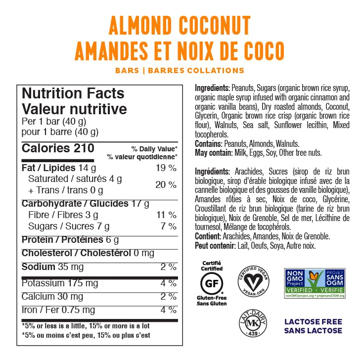 Fody Foods Vegan Protein Nut Bars, Almond Coconut, Low FODMAP, 6g Protein, 12 Count
