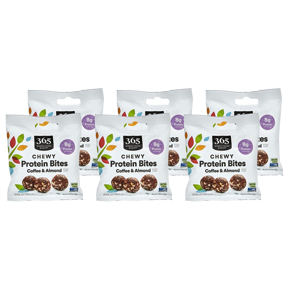 365 by Whole Foods Market, Protein Chewy Bites Coffee Almond, 1.58 Ounce (Pack of 6)