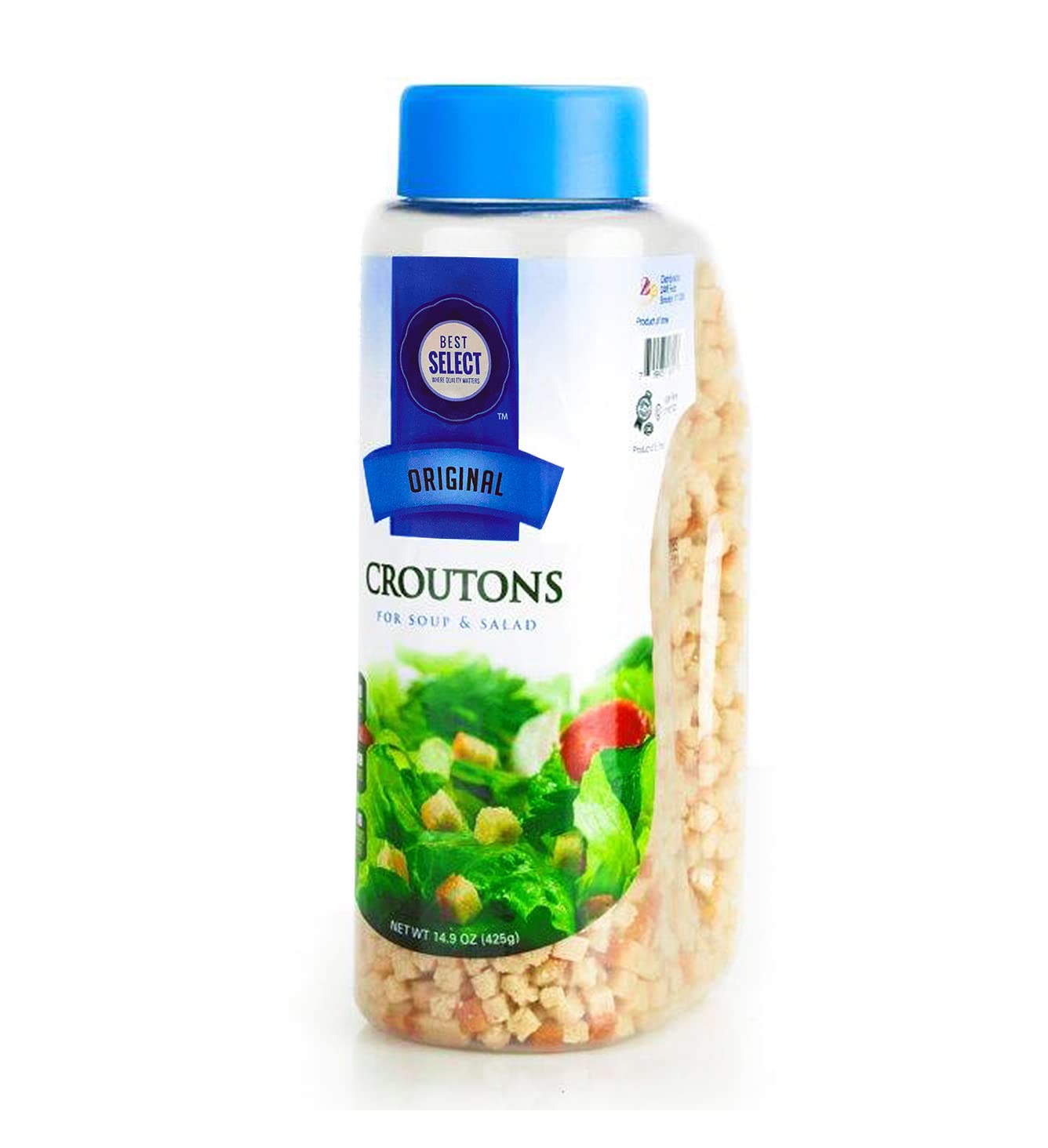 Best Select Mini Croutons for Salad & Soups 15 Oz - Original Flavor, Kosher Non Dairy Small Croutons - Resealable Container - Sa