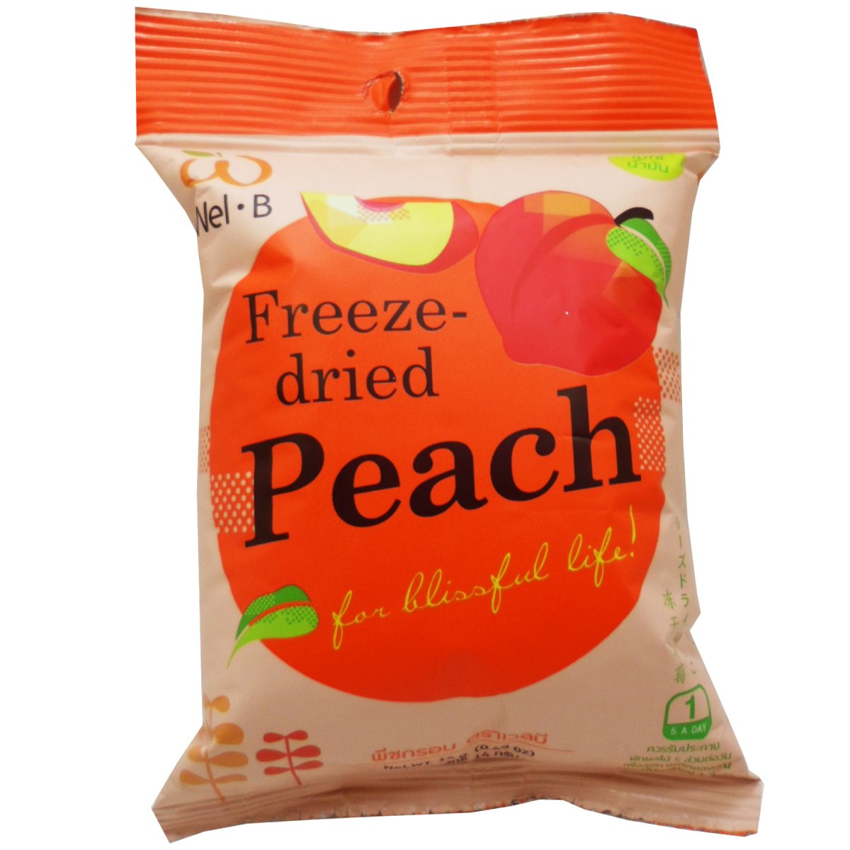 Freeze Dried Peach Healthy Fruit Snack Net Wt 14g (0.49 Oz) Wel-b Brand X 1 Bag
