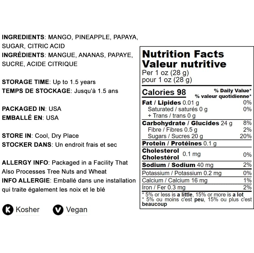Food to Live Diced Fruits Mix, 8 Pounds - Contains Dreid and Diced Mango, Pineapple, Papaya. Sweetened, Unsulfured, Candied Vega