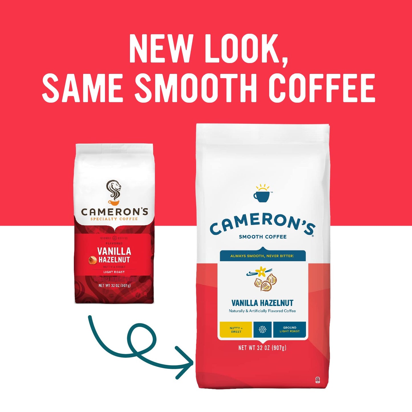 Camerons Coffee Roasted Ground Coffee, Flavored Vanilla Hazelnut, 32 Ounce Bag, Brown