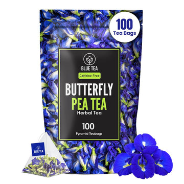 BLUE TEA - Butterfly Pea Flower Tea - 100 Count - Pyramid Plant Based Tea Bag | Black Deals Friday 2025 | ANTIOXIDANT RICH | Tea Gift - Herbal Tea - Flower Based - Caffeine Free - Non-Bitter | Zipper Pack