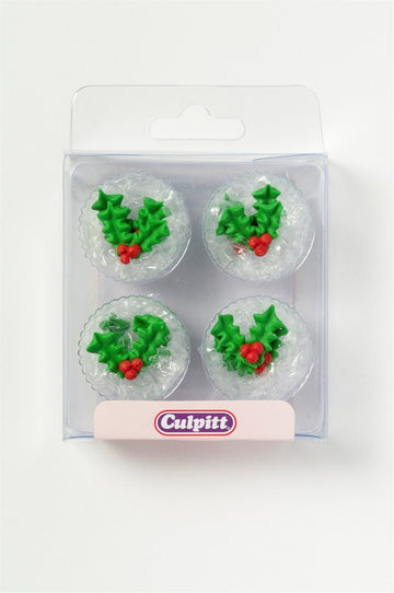 Culpitt Christmas Sugar Decorations - Holly & Berries X 12