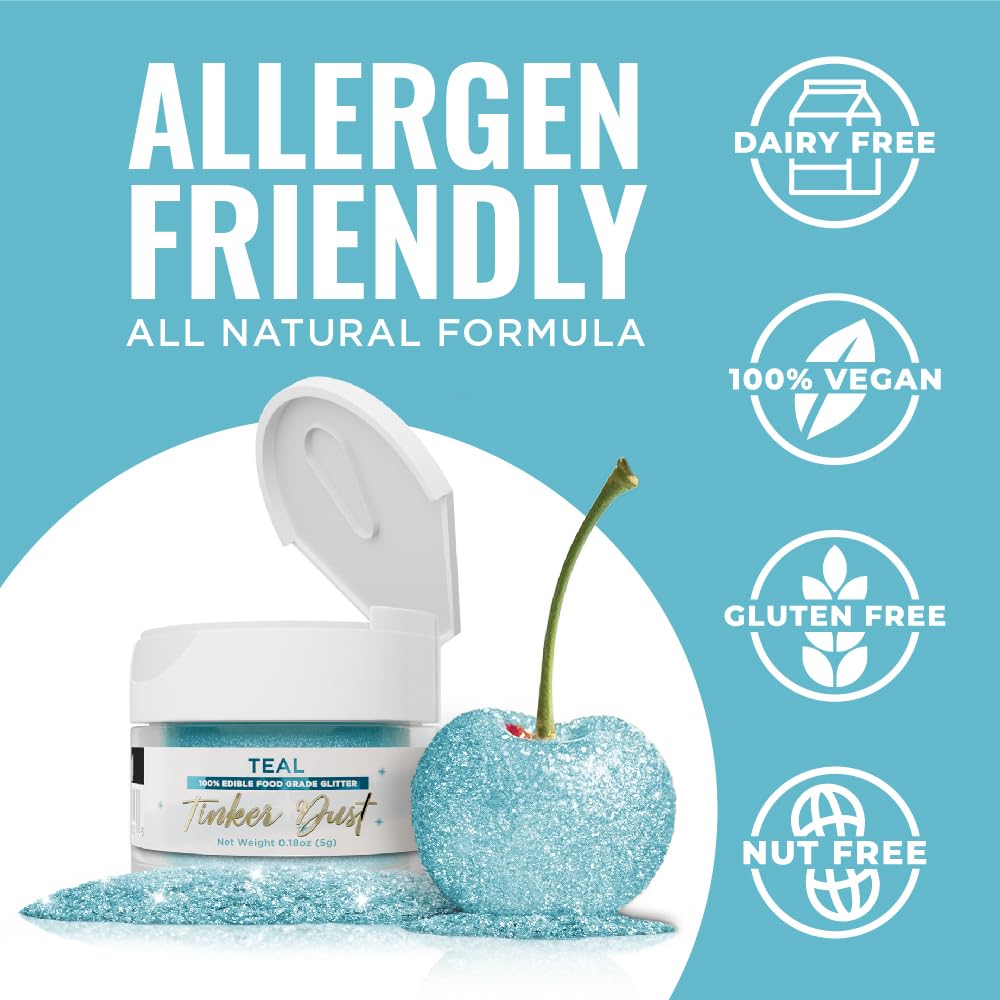 Bakell - Teal Tinker Dust (5G, 1X Jar) Edible Glitter For Food, Desserts, And Beverages!