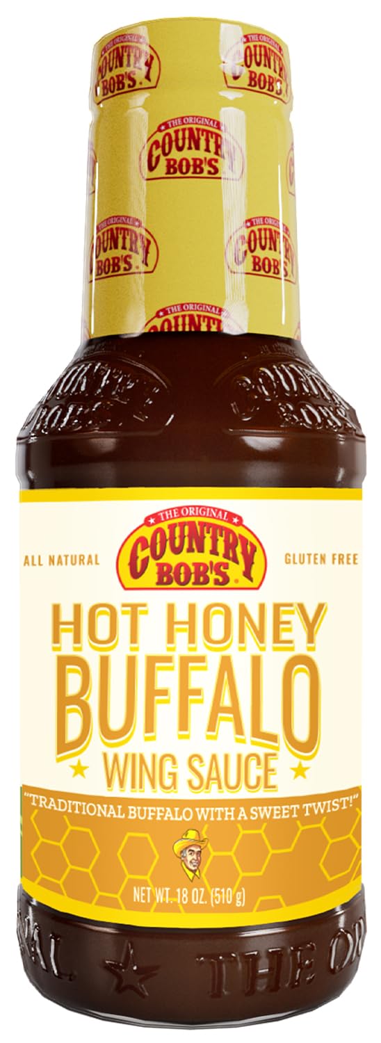 Country Bob's Hot Honey Buffalo Wing Sauce - Traditional Buffalo with Sweet Twist, Small Batch Crafted, Ideal for Grilling, Fryi