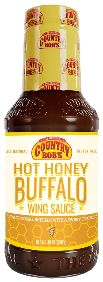 Country Bob's Hot Honey Buffalo Wing Sauce - Traditional Buffalo with Sweet Twist, Small Batch Crafted, Ideal for Grilling, Fryi