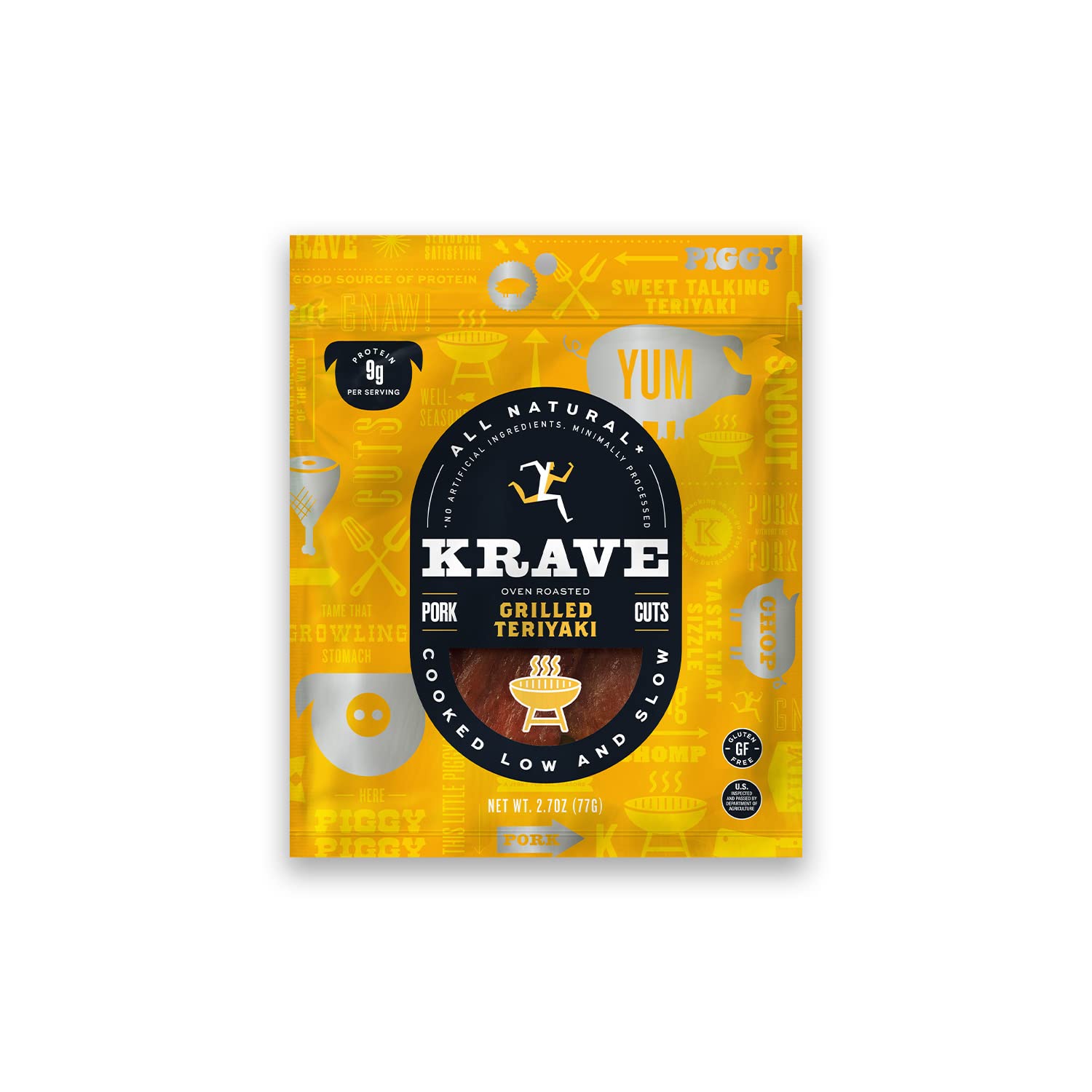 Kparty All Natural Pork Jerky  Grilled Teriyaki - Protein Packed Snacks Roasted For Maximum Flavor - Top-Grade Tender Meat Cuts - Gluten Free - 2.7 Ounce