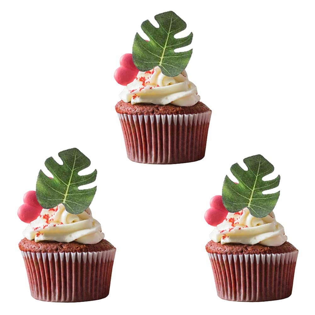 48Pcs Edible Tropical Turtle Leaves Cupcake Toppers, Palm Leaf Cake Topper, Edible Wafer Paper Leaf Cake Decoration For Hawaii A