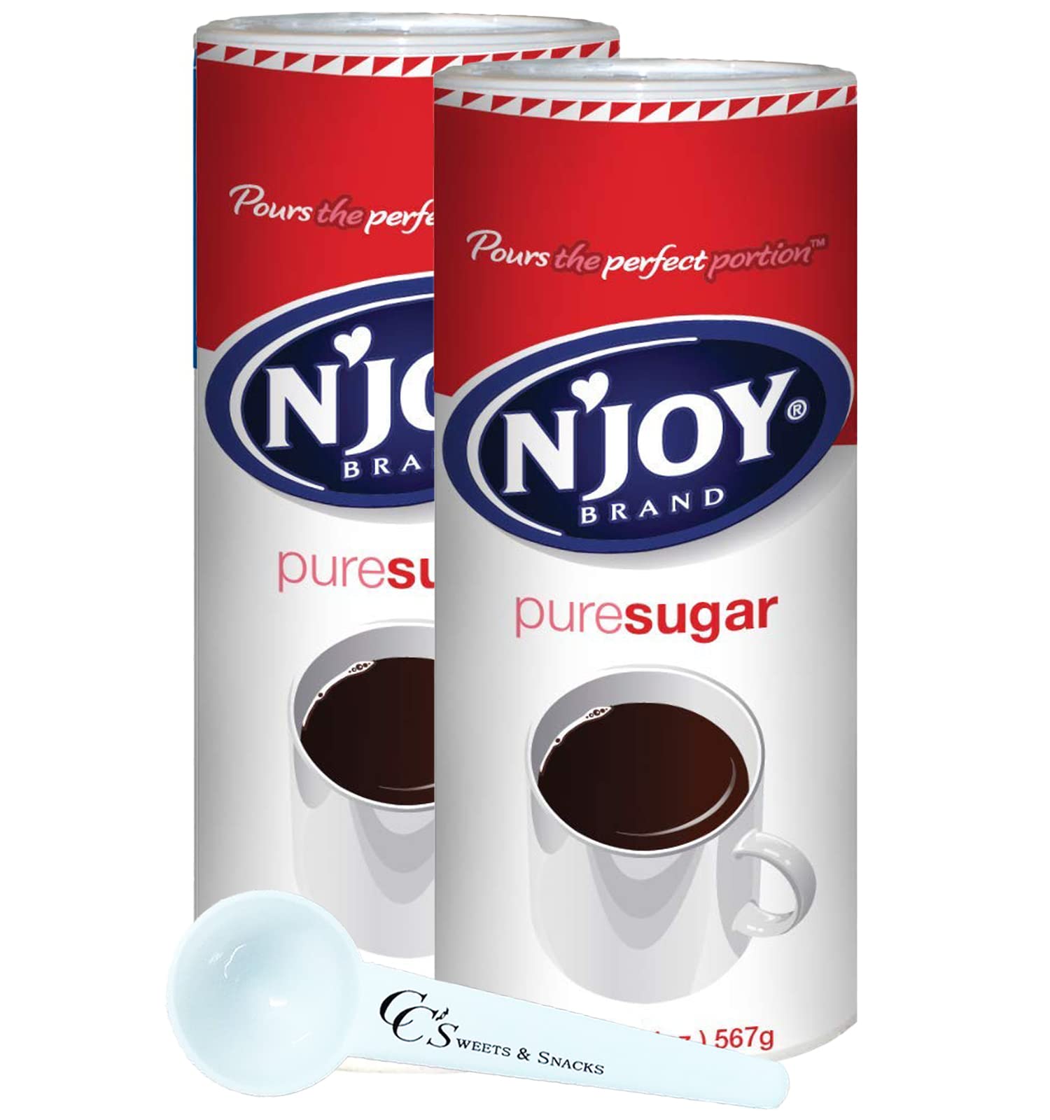 NJoy Sugar Canisters 22 Ounce (Pack of 2) 100% Pure Granulated Bulk Sugar w/CCs Sweets & Snacks Scoop