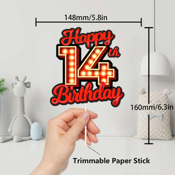 Happy 14Th Birthday Cake Topper Fluorescent Flashing Night Out Hen Movie Nightclub Theme Decor Supplies Boy Girl Happy Birthday