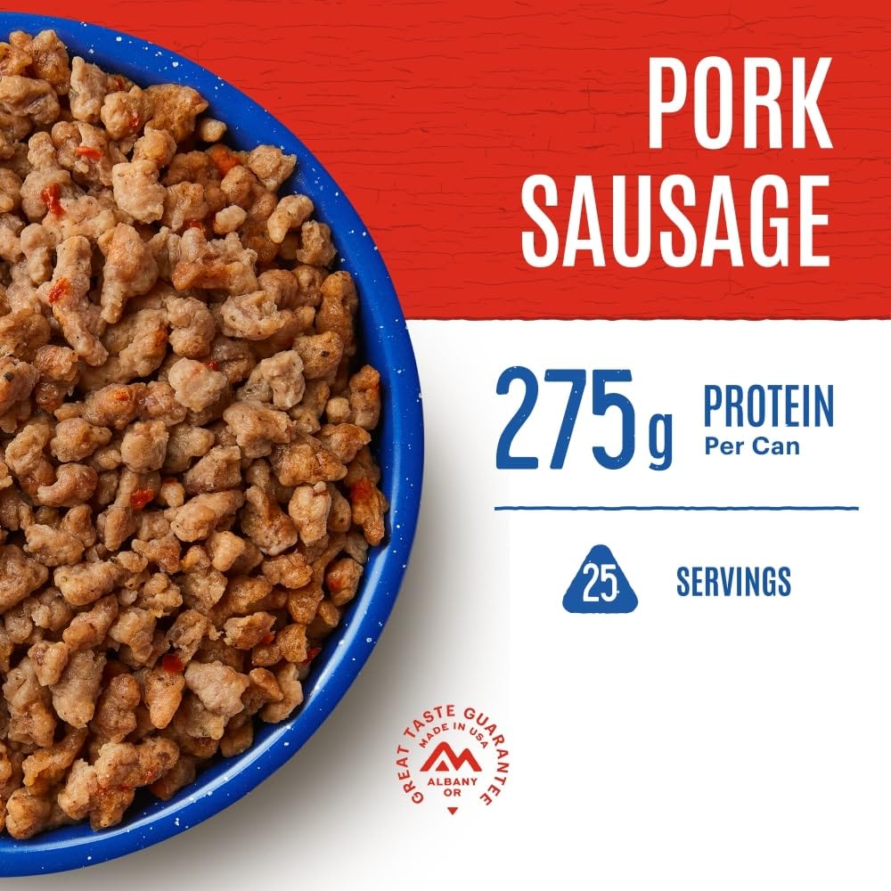 Mountain House Pork Sausage & Freeze-Dried Food For Camping, 25 Servings, 30-Year Shelf-Life