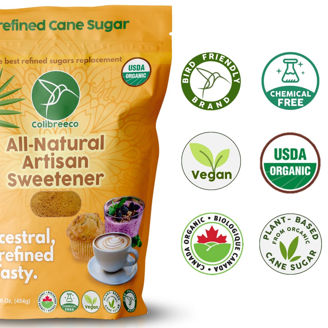 Colibreeco, Organic Unrefined Cane Sugar, 1 Pound (Pack of 4): Perfect for Sweetening Drinks & Recipes | Unprocessed & Chemical-