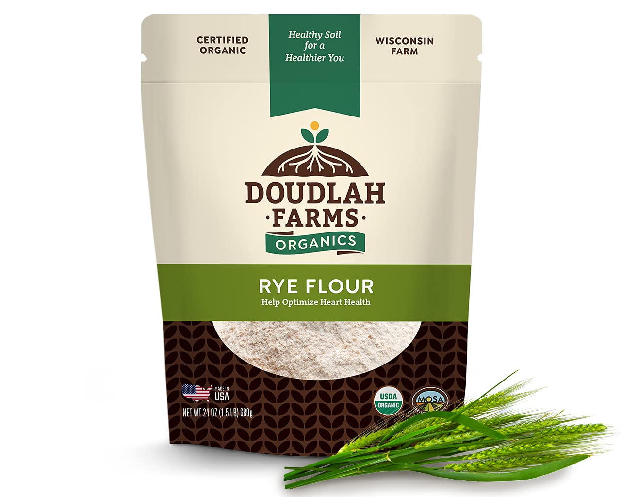 Organic Rye Flour by Doudlah Farms (1.5lb Pack) - USA Grown, Non-GMO, Low Gluten, Vegan, For Baking, Cooking, Supports Heart Hea