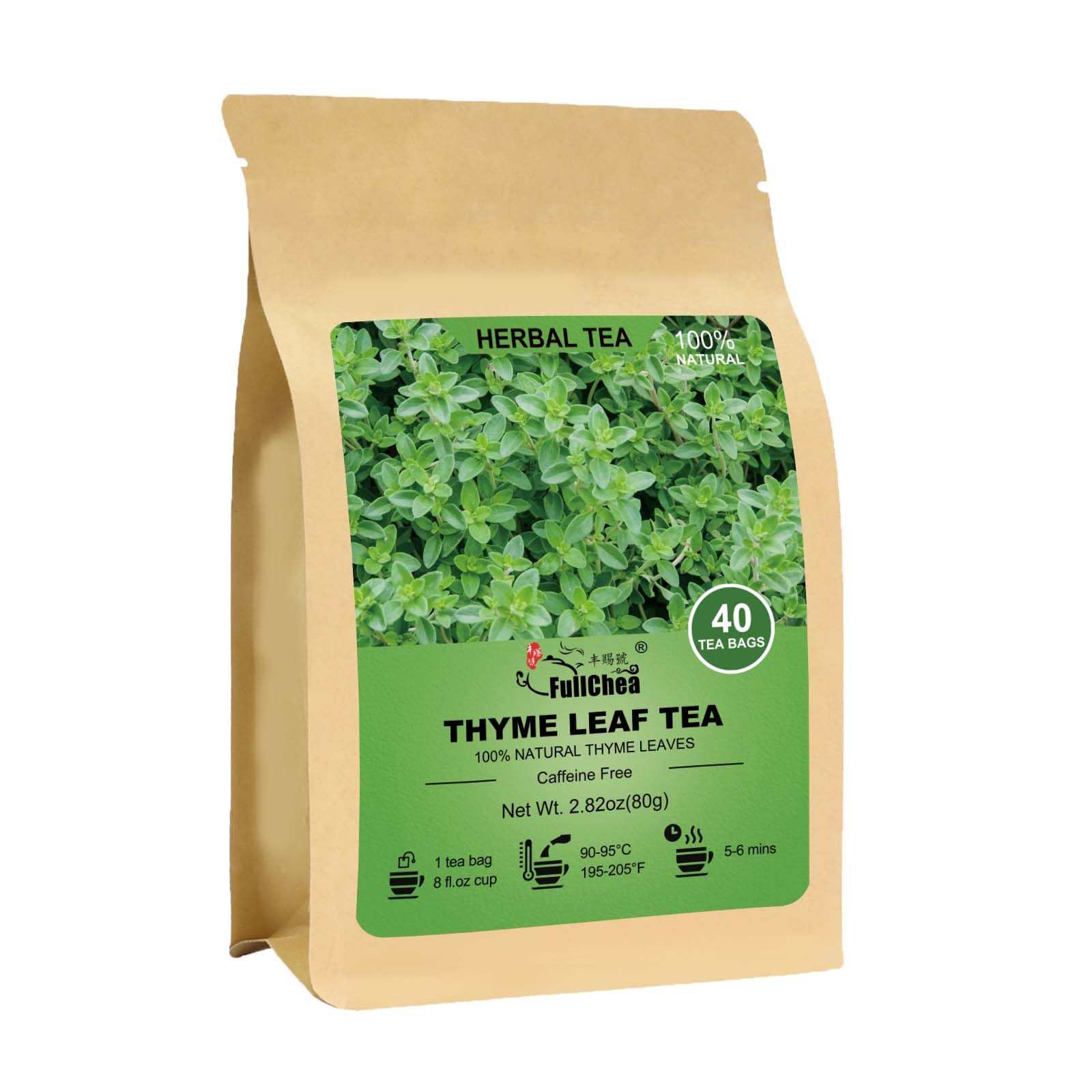 FullChea Thyme Tea Bags - Premium Non-GMO, Caffeine-Free, 40 Count