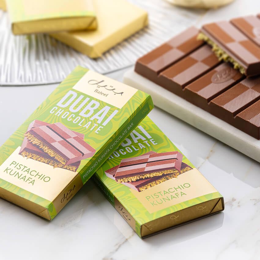 Bateel Kunafa Dubai Chocolate Bar - 120G | Gourmet Milk Chocolate Top-Grade Middle Eastern Chocolate Experience (Pistachio)