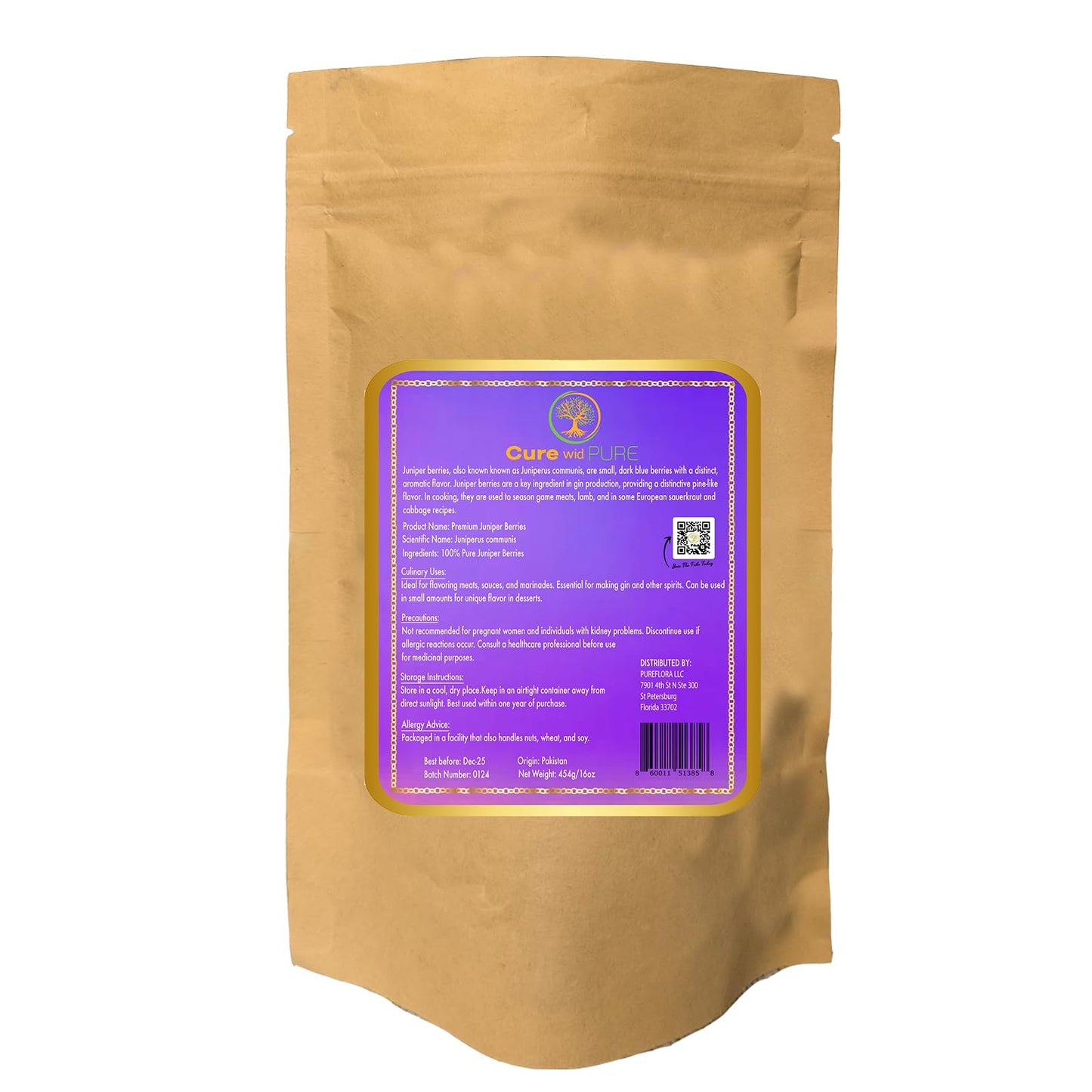 Cure wid Pure Dried Juniper Berries 4oz | Wild Harvested  Non-GMO Additives & Preservative-Free Organic Juniper Berries Whole in Eco-Friendly Resealable Bag |Elevate Meats  Soups  Teas & More