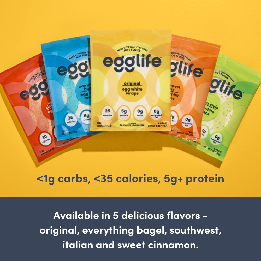 egglife egg white wraps, Everything Bagel, Egg White Wraps, 12 Total Wraps (2-6 Packs) - Gluten Free, Dairy Free, No Flour, Suga