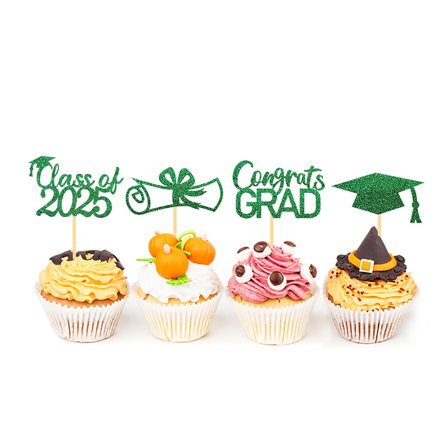 Moitkptt Graduation Cupcake Toppers, Class of 2025, Green, 24 Count, Paper