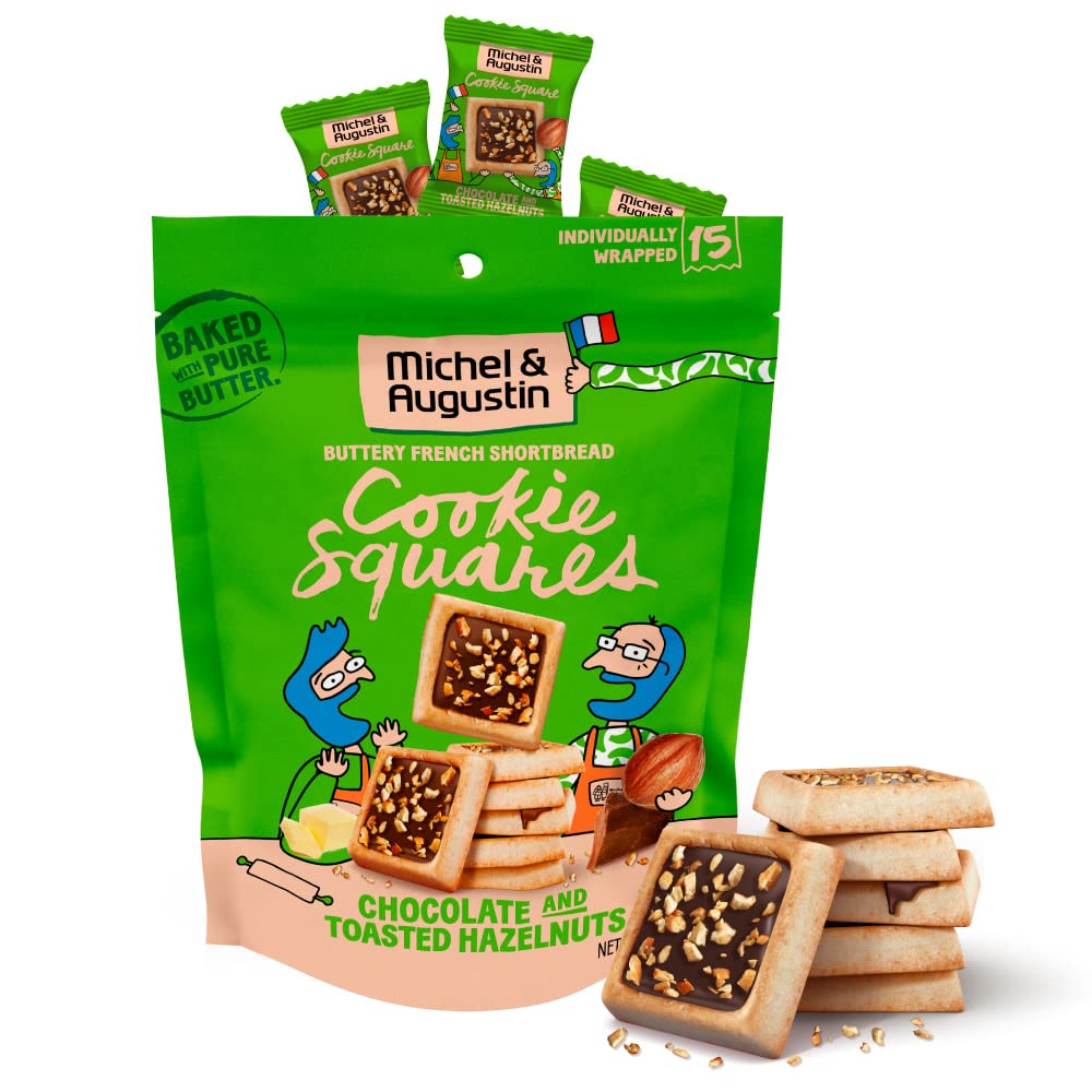 Michel et Augustin gourmet chocolate cookie Squares  Milk chocolate & Hazelnut  Individually Wrapped European cookies  15 French