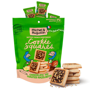 Michel et Augustin gourmet chocolate cookie Squares  Milk chocolate & Hazelnut  Individually Wrapped European cookies  15 French