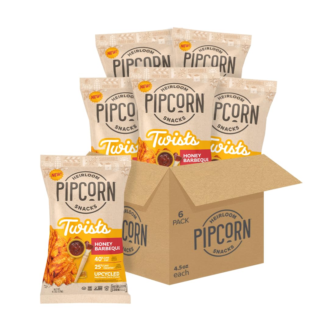 Pipcorn Heirloom Honey BBQ Twists - Gluten Free, Non-GMO Snacks - 4.5oz, 6 Pack