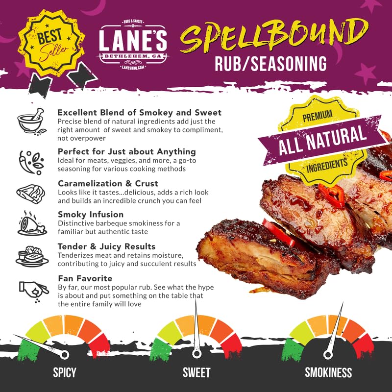 Lane's Spellbound Pork Rub Seasoning - Premium Sweet and Smoky Pork Butt Rub, Rib Rub & Chicken Rub | Deep, Rich, Smoky Flavor |
