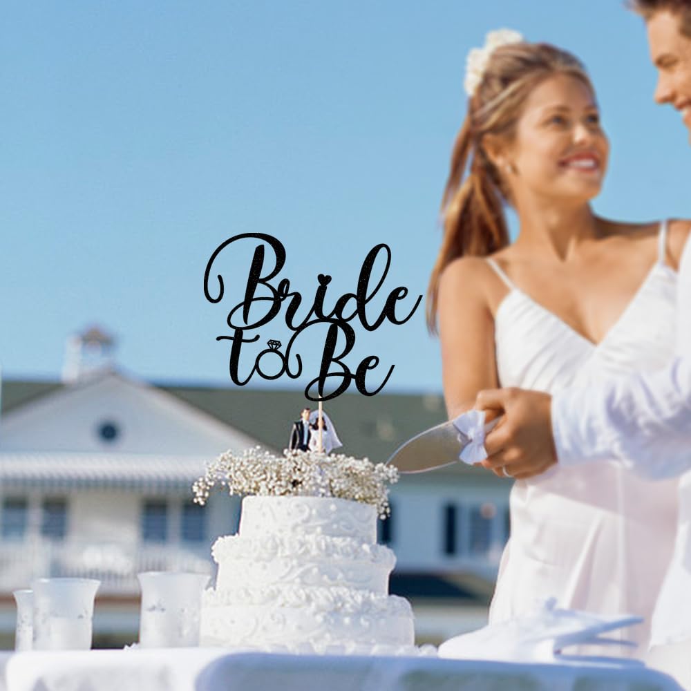 sodasos Glitter Bride to Be Cake Topper - Black, 7x8 inches, Paper, Model HP-606-1223, Ideal for Bridal Shower, Bachelorette Decorations