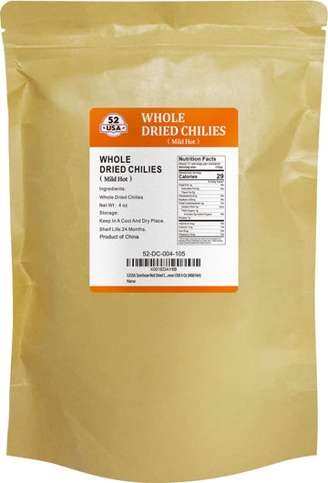 52Usa Szechuan Red Dried Chilis, Whole Chili, Mild Spicy Chinese Chili 4 Oz (Mild Hot)