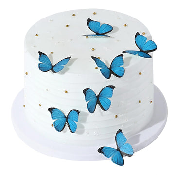 48Pcs Blue Edible Butterfly Cake Toppers Wafer Paper Butterflies For Cake Decorations Blue Butterfly Cupcake Toppers For Birthda