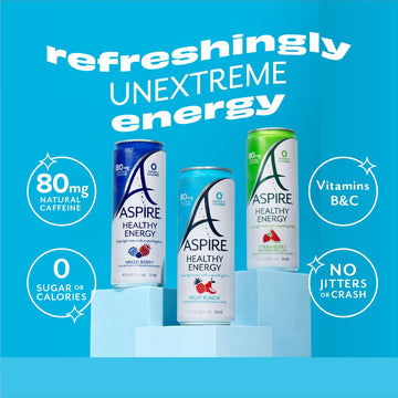 Aspire Healthy Energy Drink Variety Pack - Zero Sugar, Low Caffeine, Keto Friendly - 18 Pack
