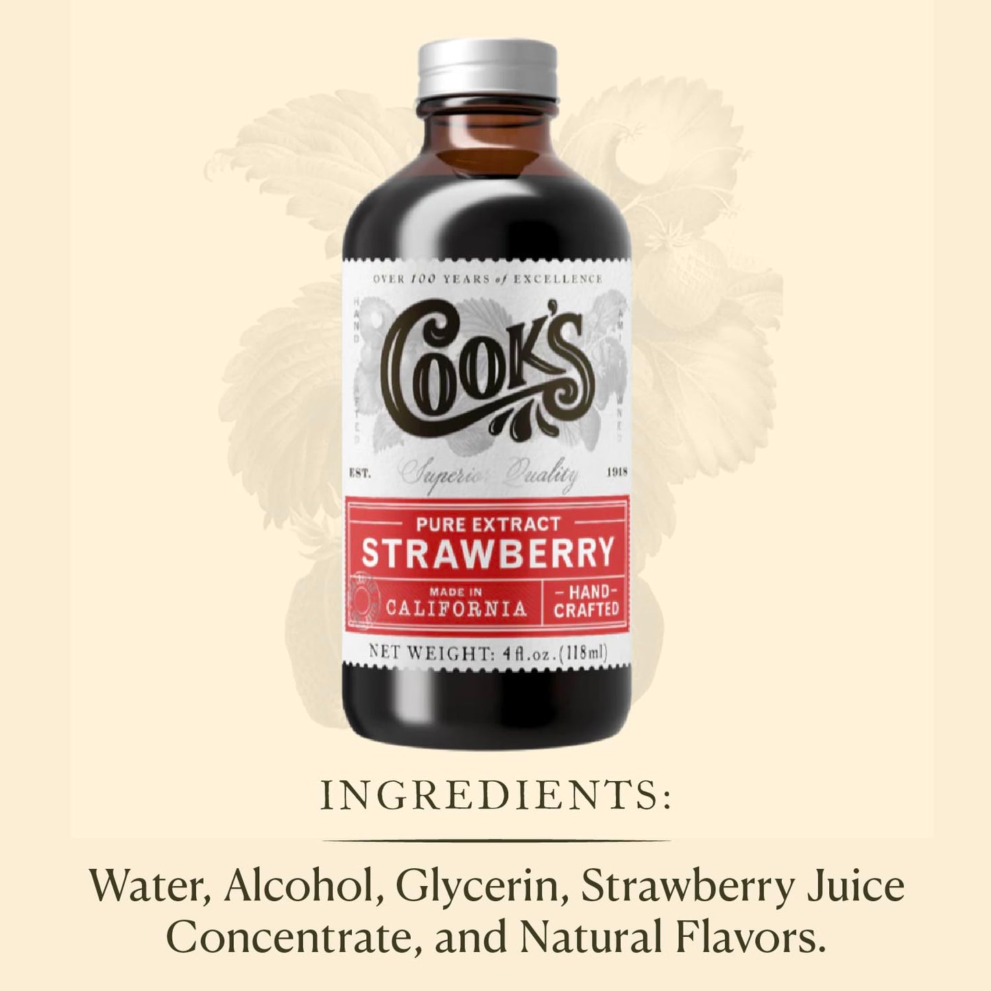 Cook'S, Strawberry Extract For Baking, Preserves, Syrup, Cookies, Cakes, 4 Oz