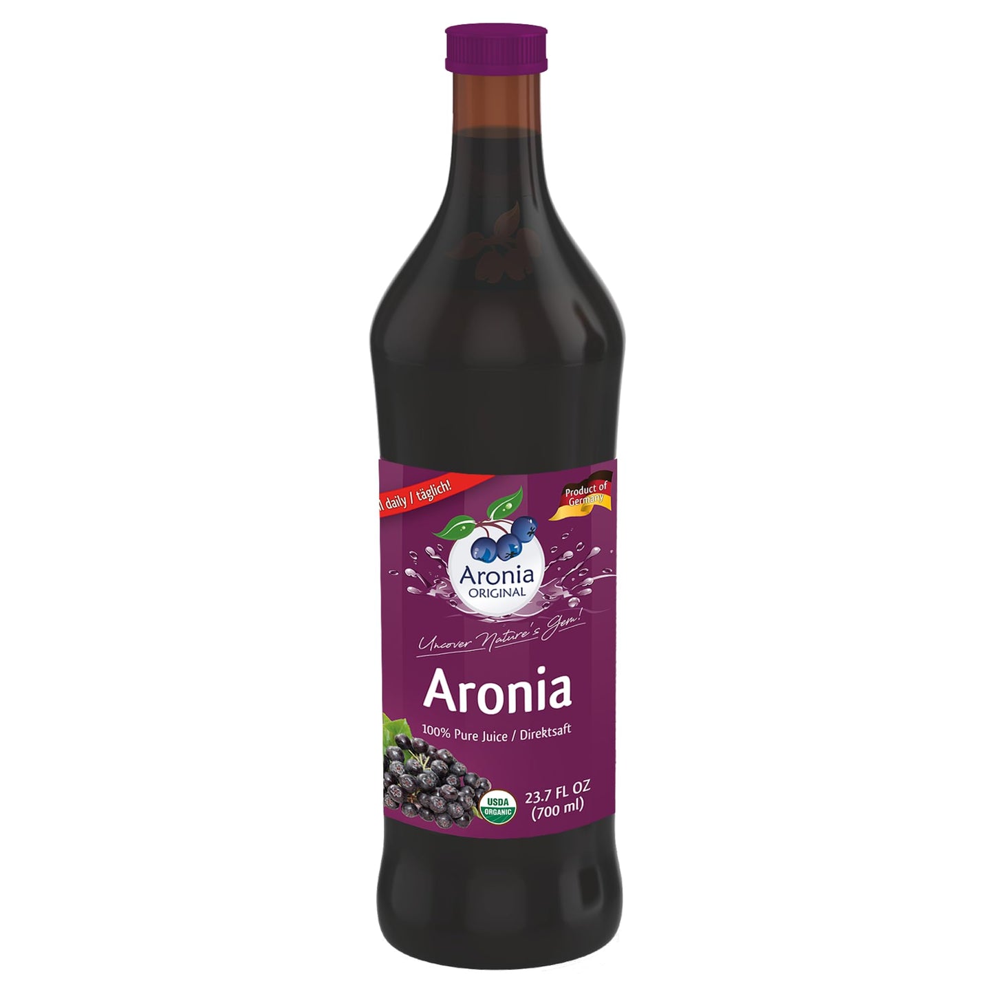 Aronia ORIGINAL Organic Aronia Berry Juice 23.7 Fl Oz (700 ml) | No Added Sugar, Not From Concentrate, 100% Pure Aronia Fruit | 