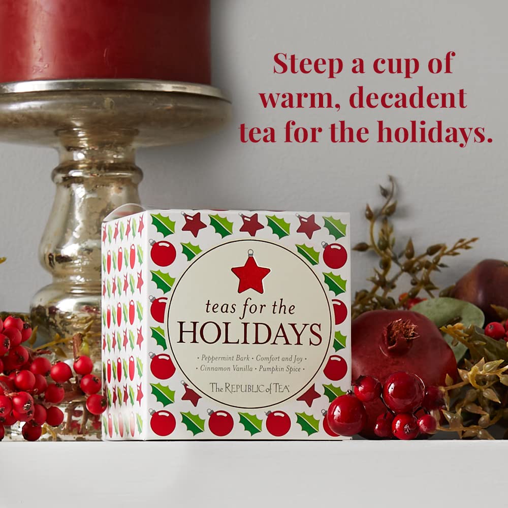 The Republic of Tea Holiday Teas Assortment, 24 Individually-Wrapped Tea Bags, Peppermint, Cinnamon, Vanilla, Pumpkin Spice