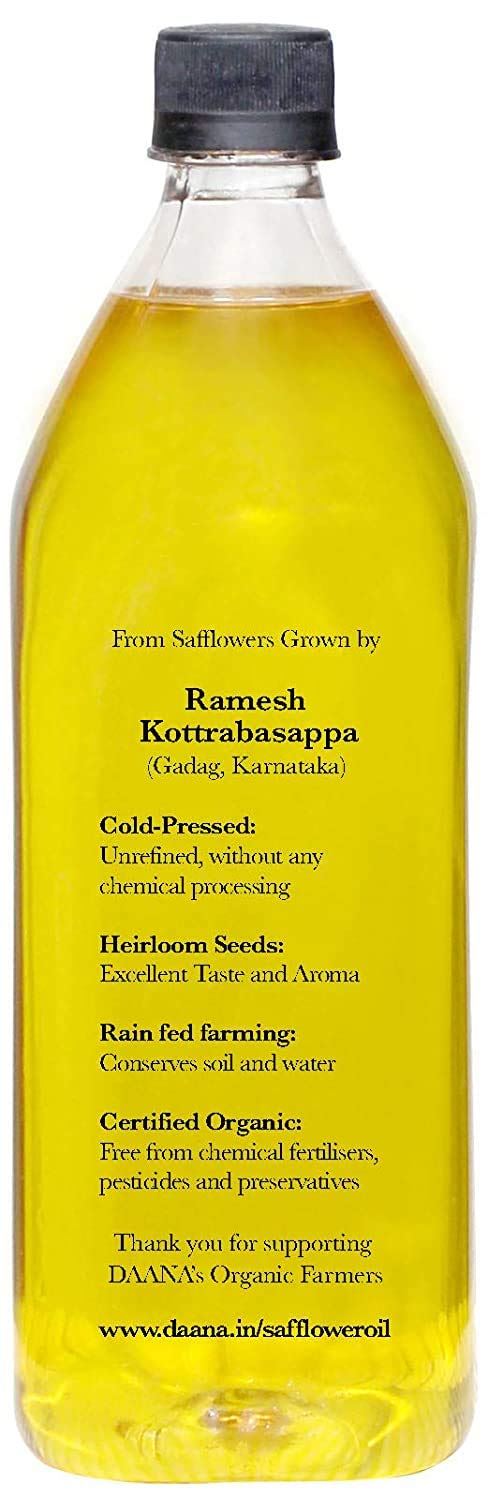 Daana Safflower Oil: Certified USDA Organic, Extra Virgin, Cold Pressed, High Oleic (34 Fl oz)