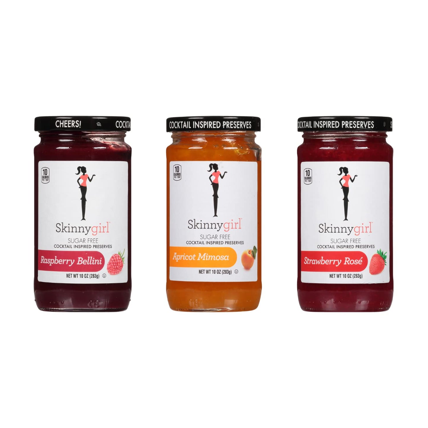 Skinnygirl Sugar Free Preserves Variety Pack, 10 Ounce (Pack of 3), Strawberry Rose, Raspberry Bellini, Apricot Mimosa