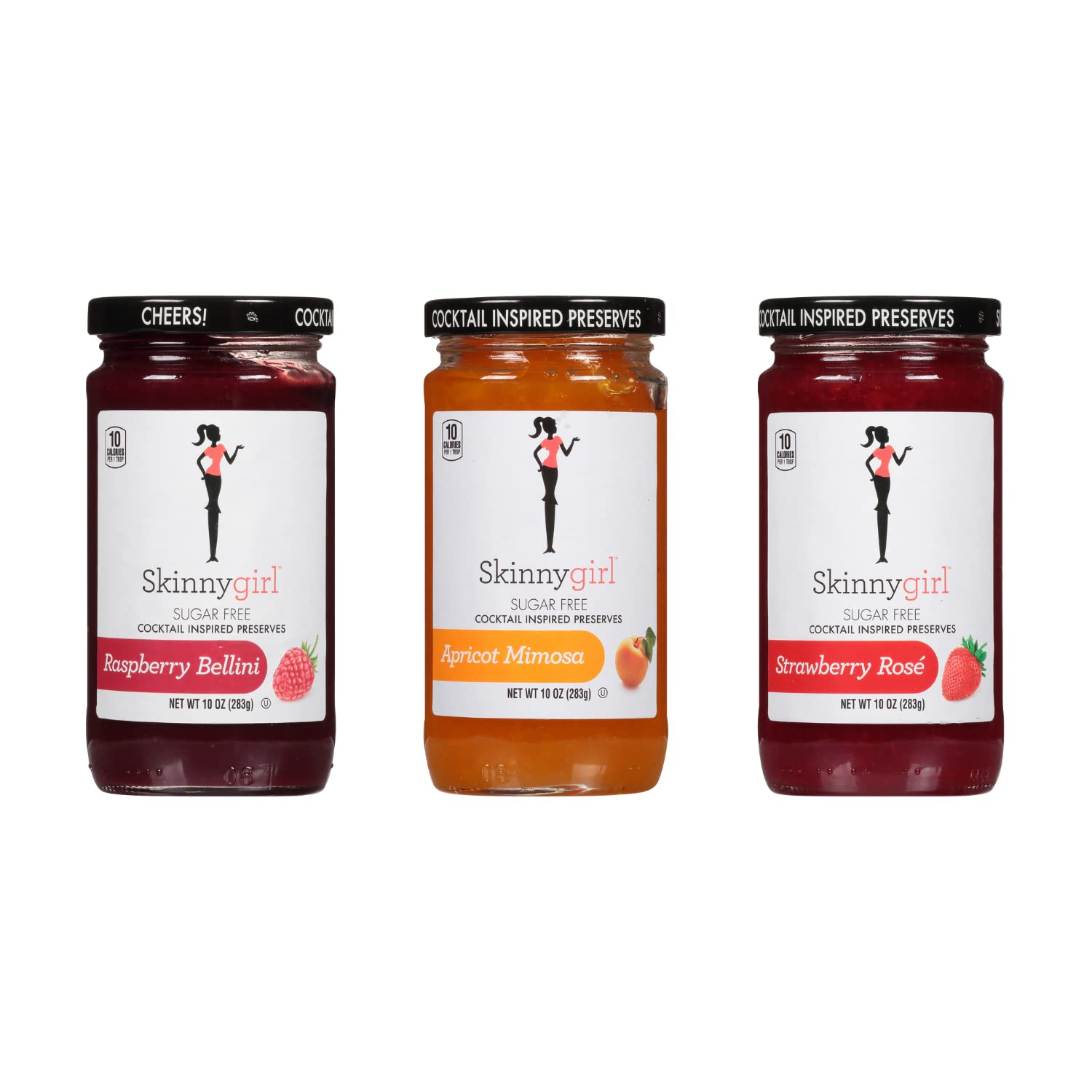 Skinnygirl Sugar Free Preserves Variety Pack, 10 Ounce (Pack of 3), Strawberry Rose, Raspberry Bellini, Apricot Mimosa